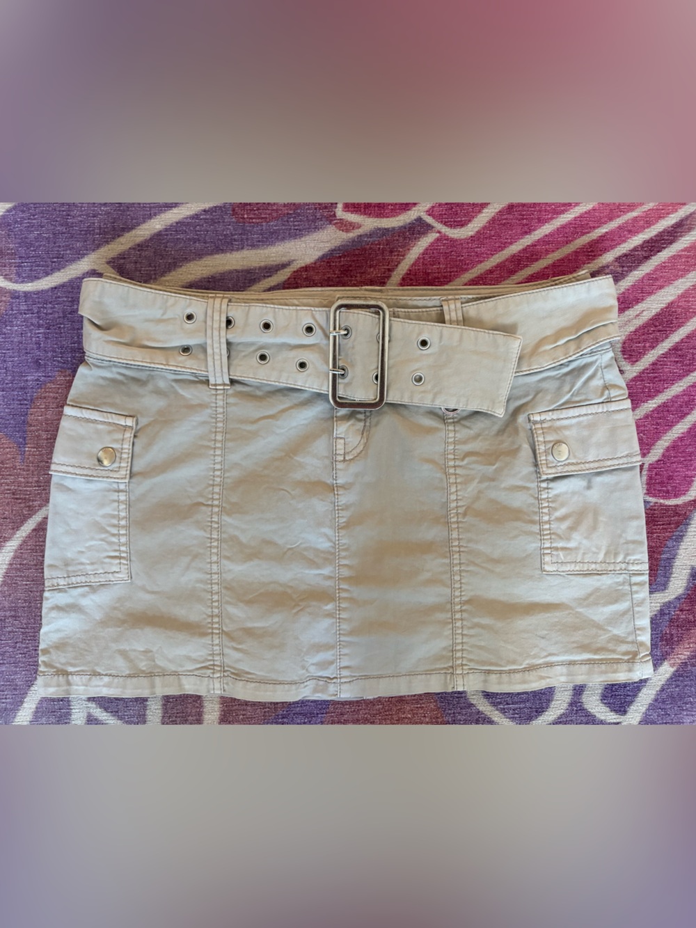 Garage Light Beige Cargo Mini Skirt with Buckle Belt